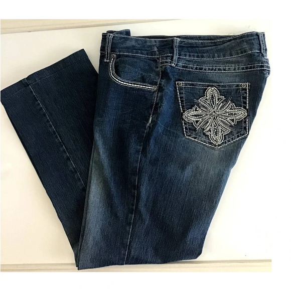 Wired Heart Womens size 34 Blue Jeans detailed White Stitch (HEM) - Picture 12 of 12